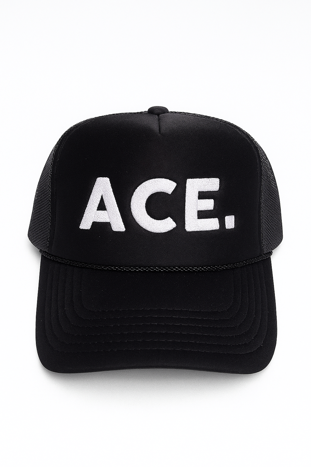 COURT JUNKIES® CLASSIC EMBROIDERED DETAIL ACE. TRUCKER HAT-BLK
