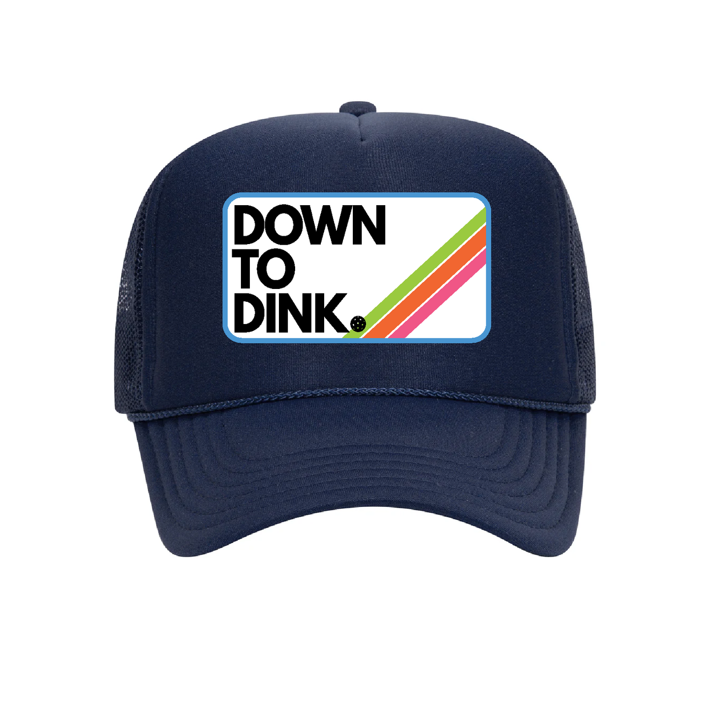 COURT JUNKIES® EMBROIDERED PATCH, DOWN TO DINK. TRUCKER HAT - NVY