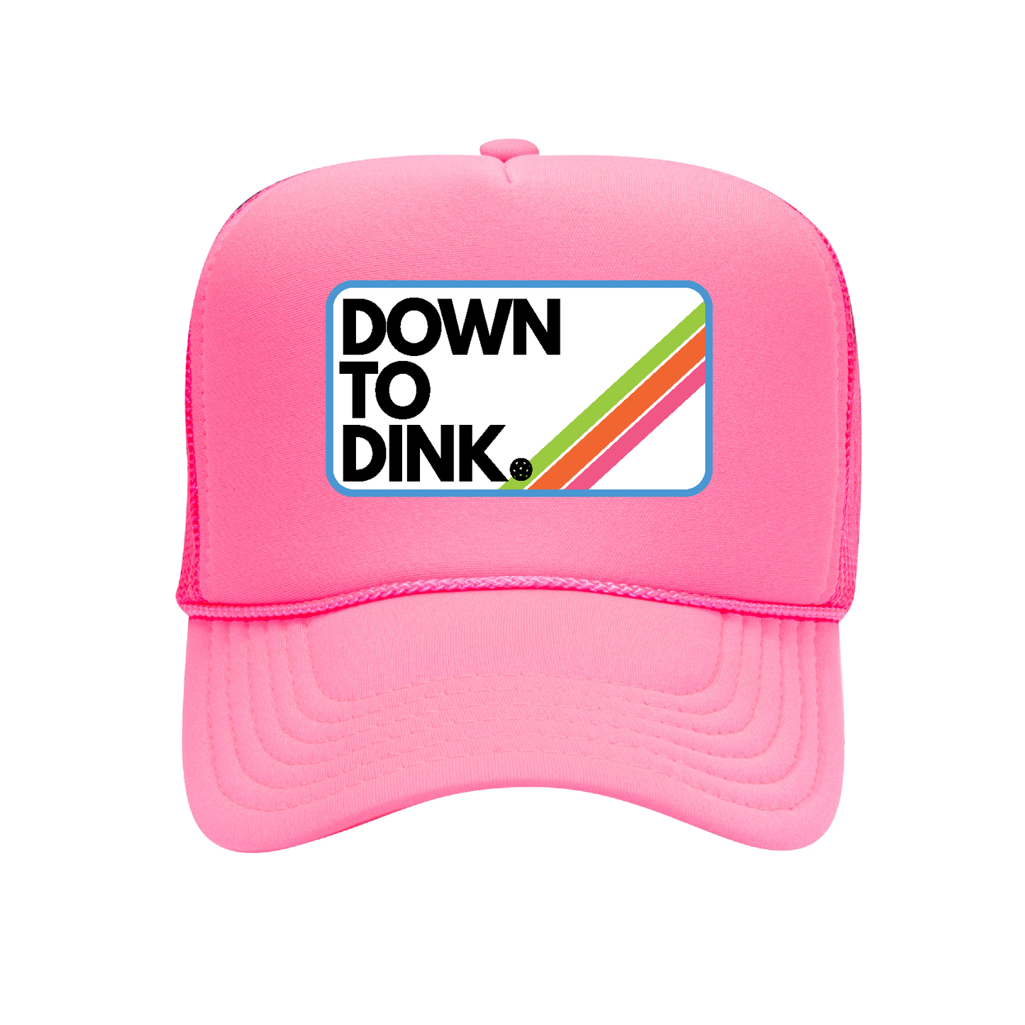 COURT JUNKIES® NEON PINK, EMBROIDERED PATCH DOWN TO DINK. TRUCKER HAT