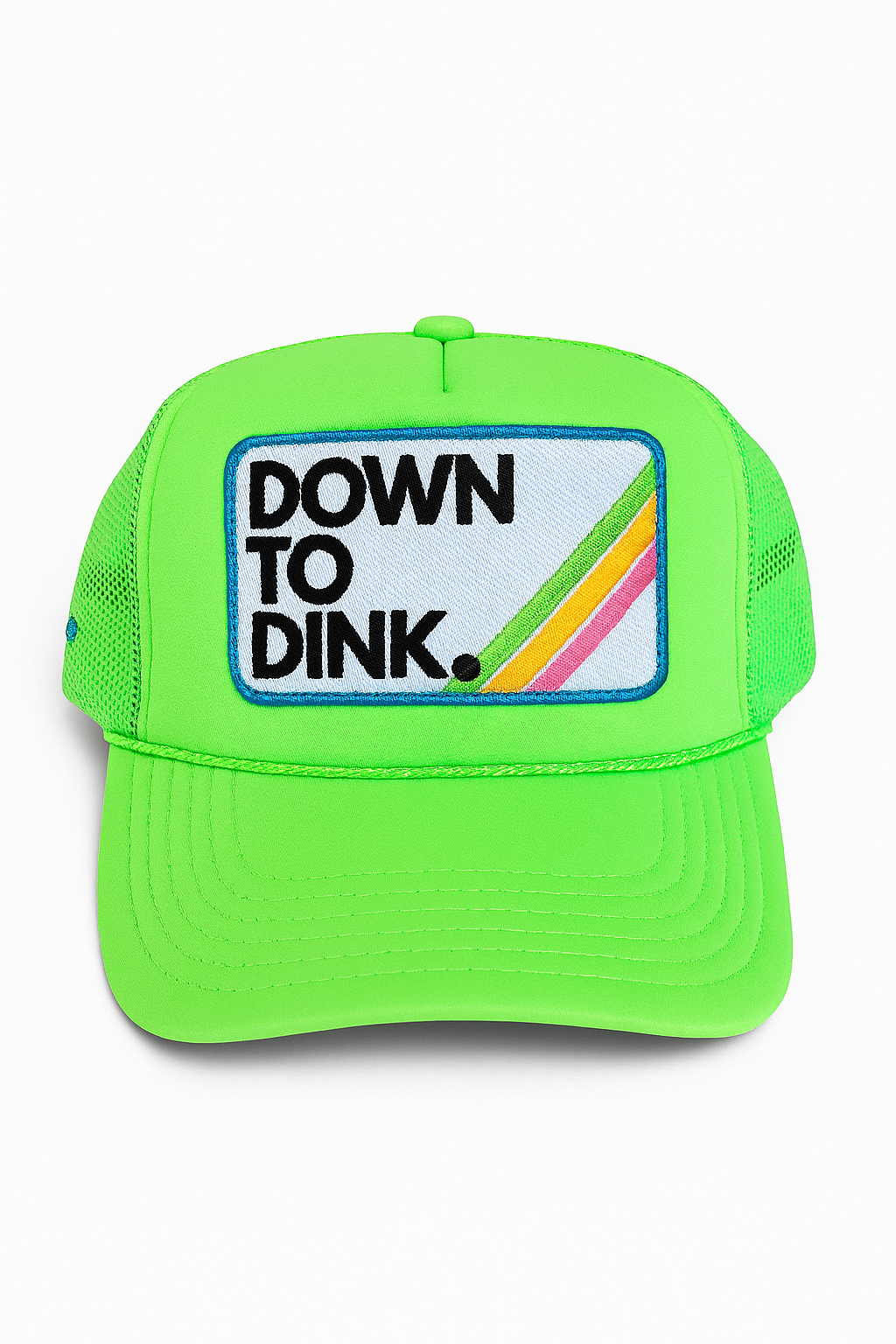 COURT JUNKIES® NEON LIME GREEN, EMBROIDERED PATCH DOWN TO DINK. TRUCKER HAT