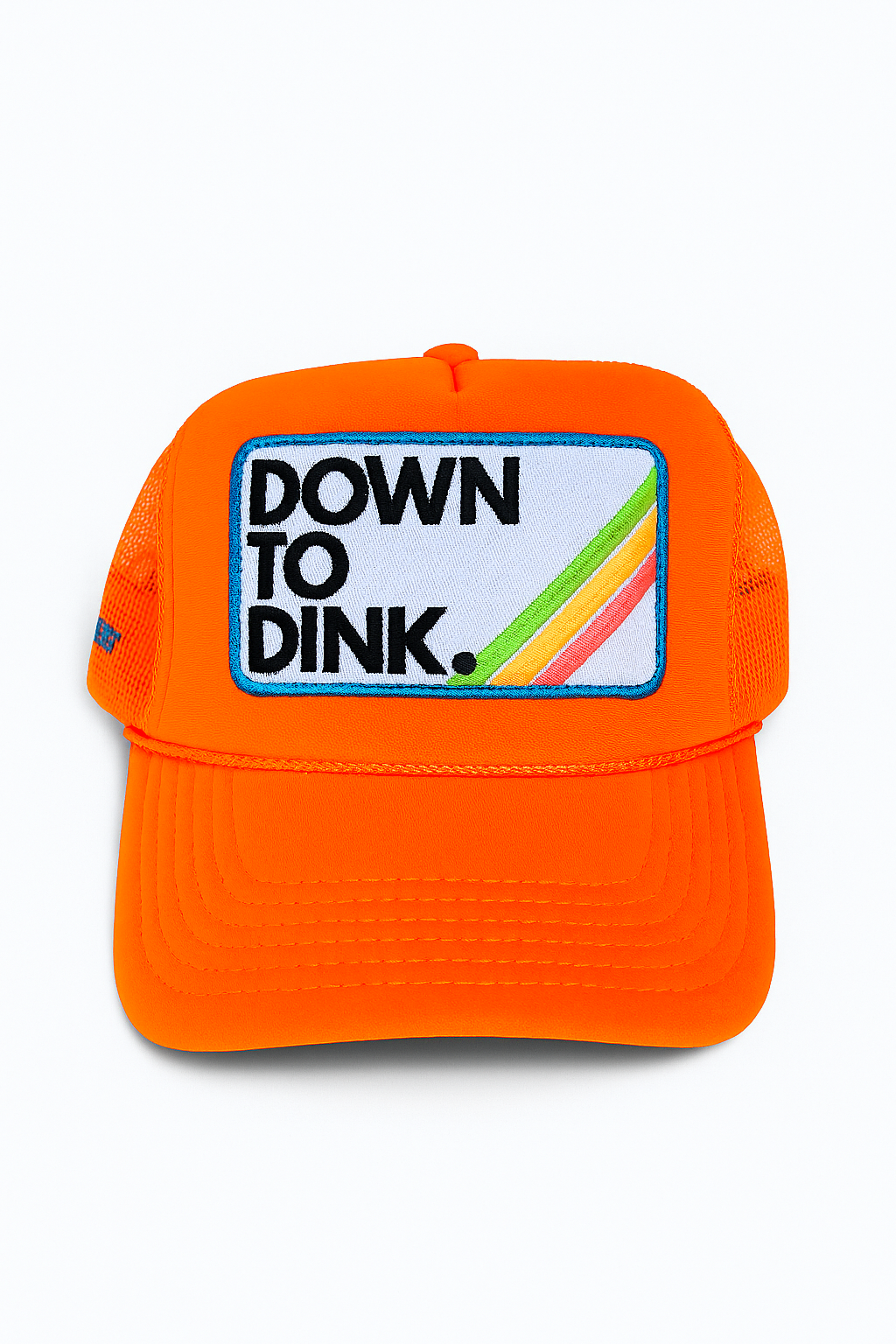 COURT JUNKIES® NEON ORANGE, EMBROIDERED PATCH DOWN TO DINK. TRUCKER HAT