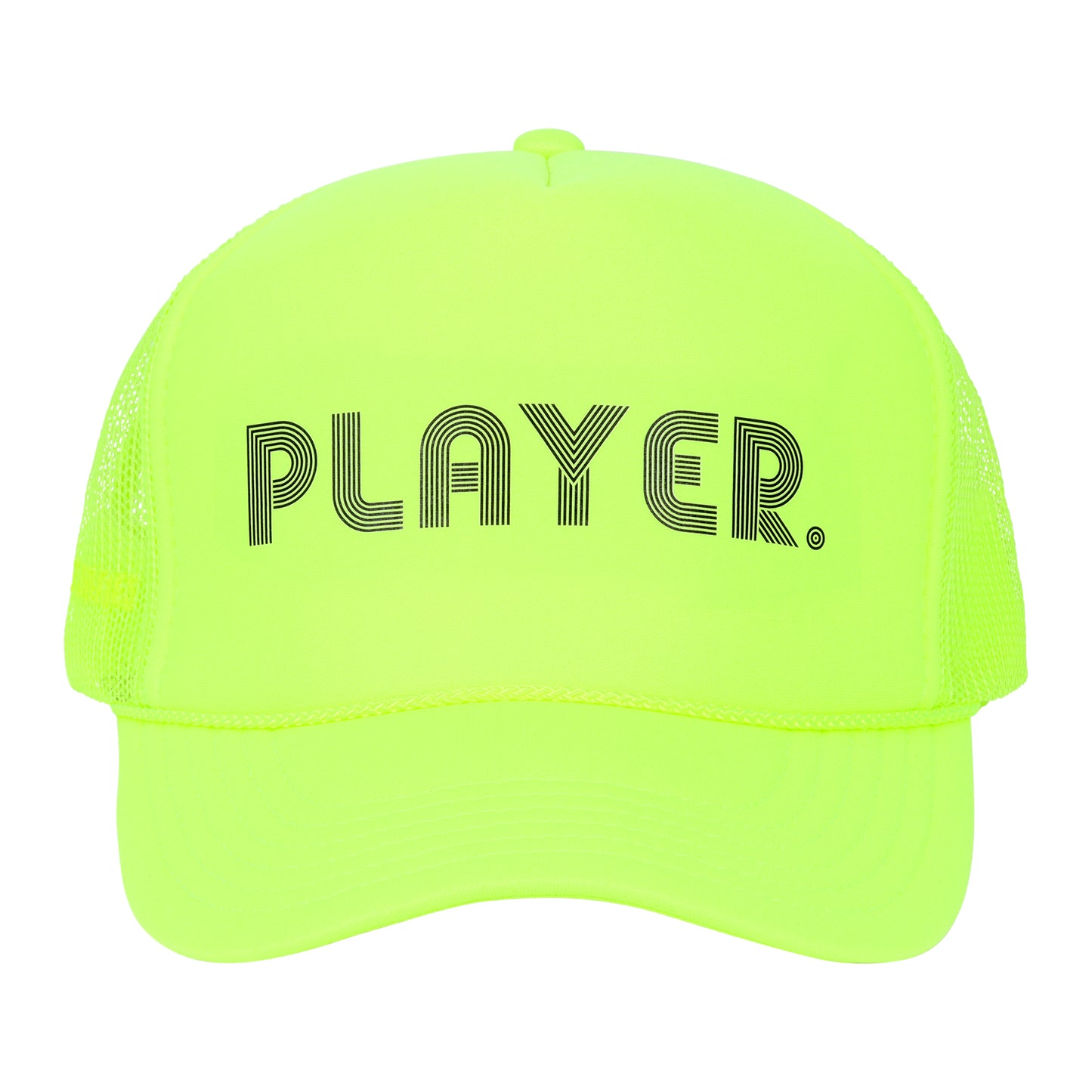 PLAYER. NEON TENNIS BALL, TRUCKER HAT