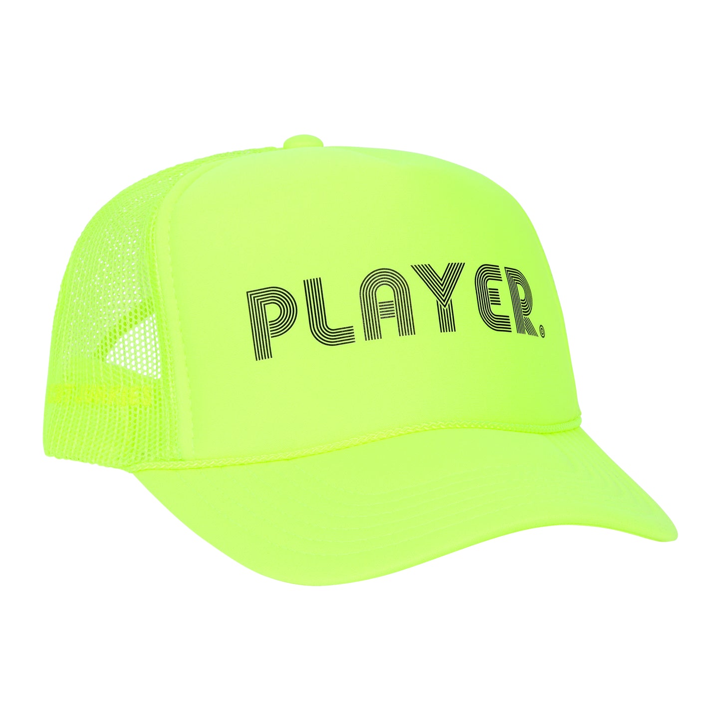 PLAYER. NEON TENNIS BALL, TRUCKER HAT