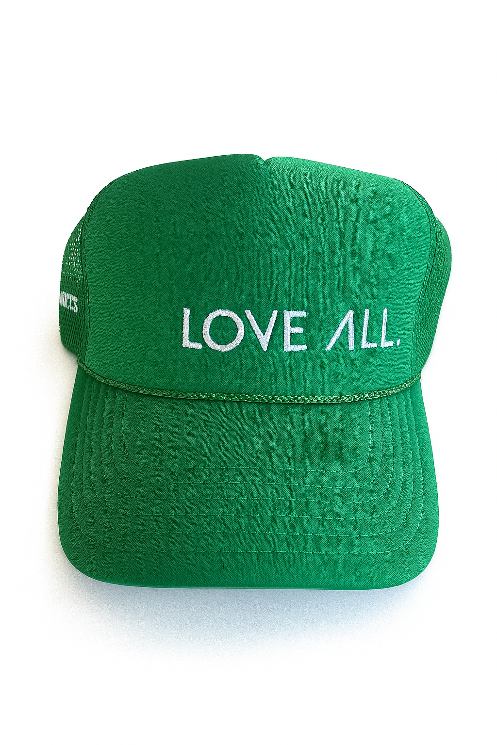 COURT JUNKIES® EMBROIDERED LOVE ALL. TRUCKER HAT- KELLY GREEN