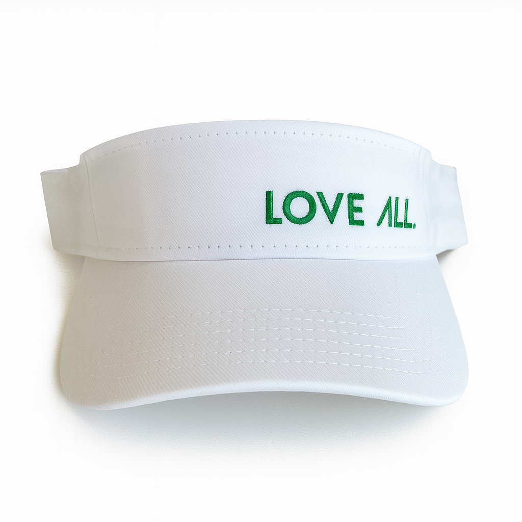 COURT JUNKIES® EMBROIDERED LOVE ALL. COURT VISOR - WHITE