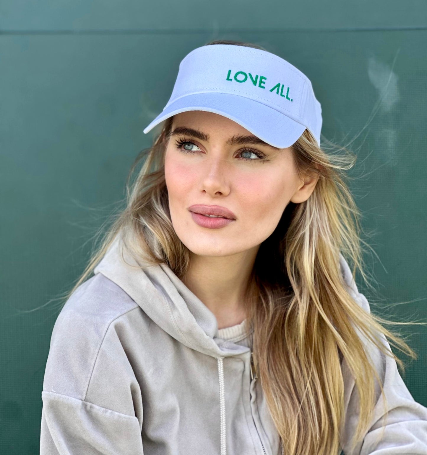 COURT JUNKIES® EMBROIDERED LOVE ALL. COURT VISOR - WHITE
