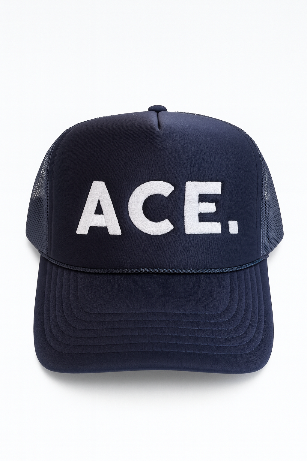 COURT JUNKIES® CLASSIC EMBROIDERED DETAIL ACE. TRUCKER HAT - NVY