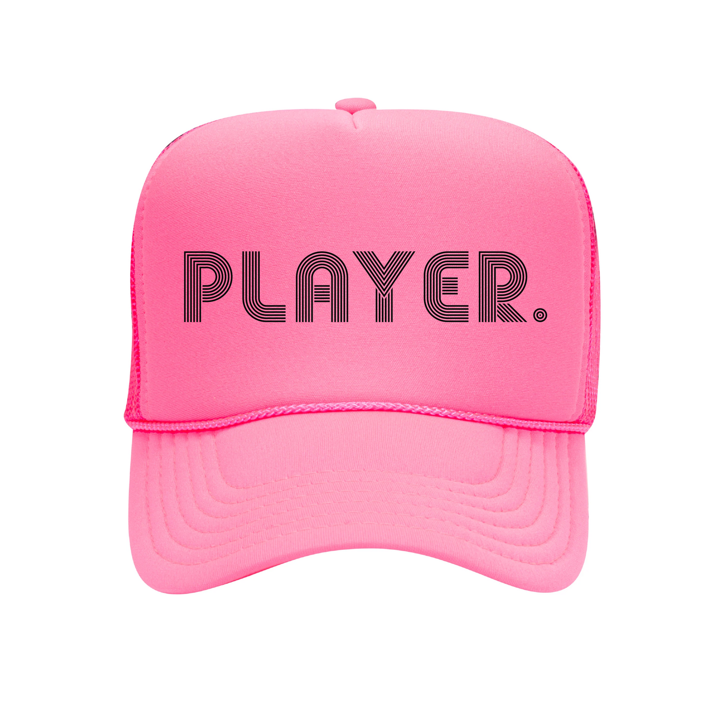 PLAYER. NEON PINK TRUCKER HAT