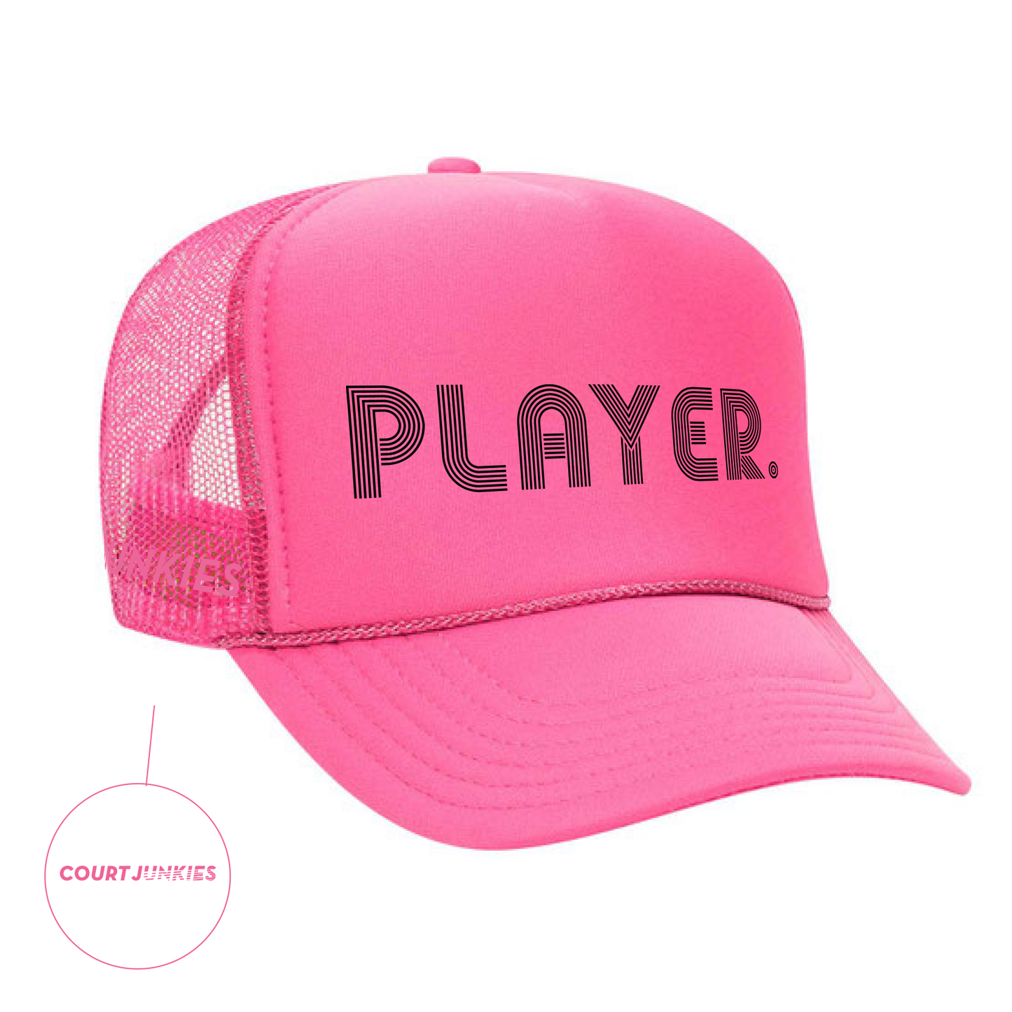 PLAYER. NEON PINK TRUCKER HAT