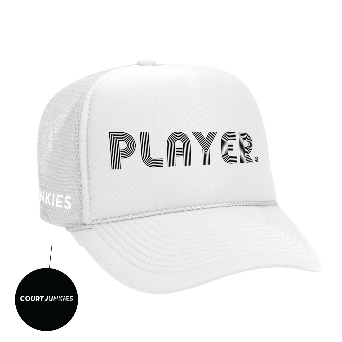 PLAYER. WHITE TRUCKER HAT