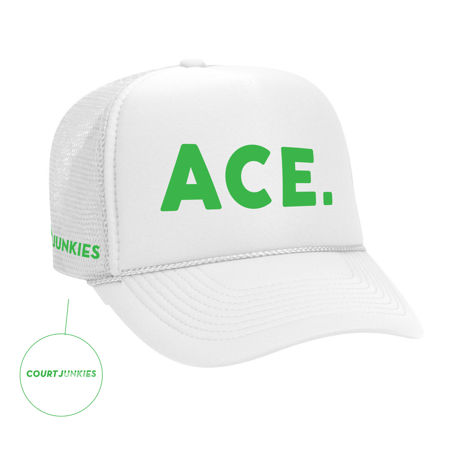 COURT JUNKIES® CLASSIC EMBROIDERED DETAIL ACE. TRUCKER HAT