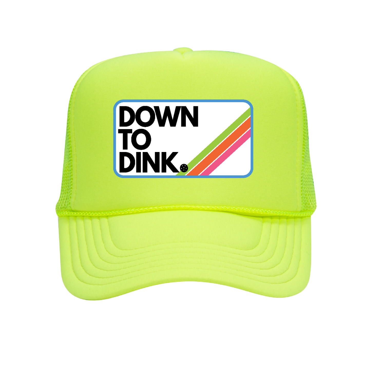 COURT JUNKIES® NEON LIME GREEN, EMBROIDERED PATCH DOWN TO DINK. TRUCKER HAT