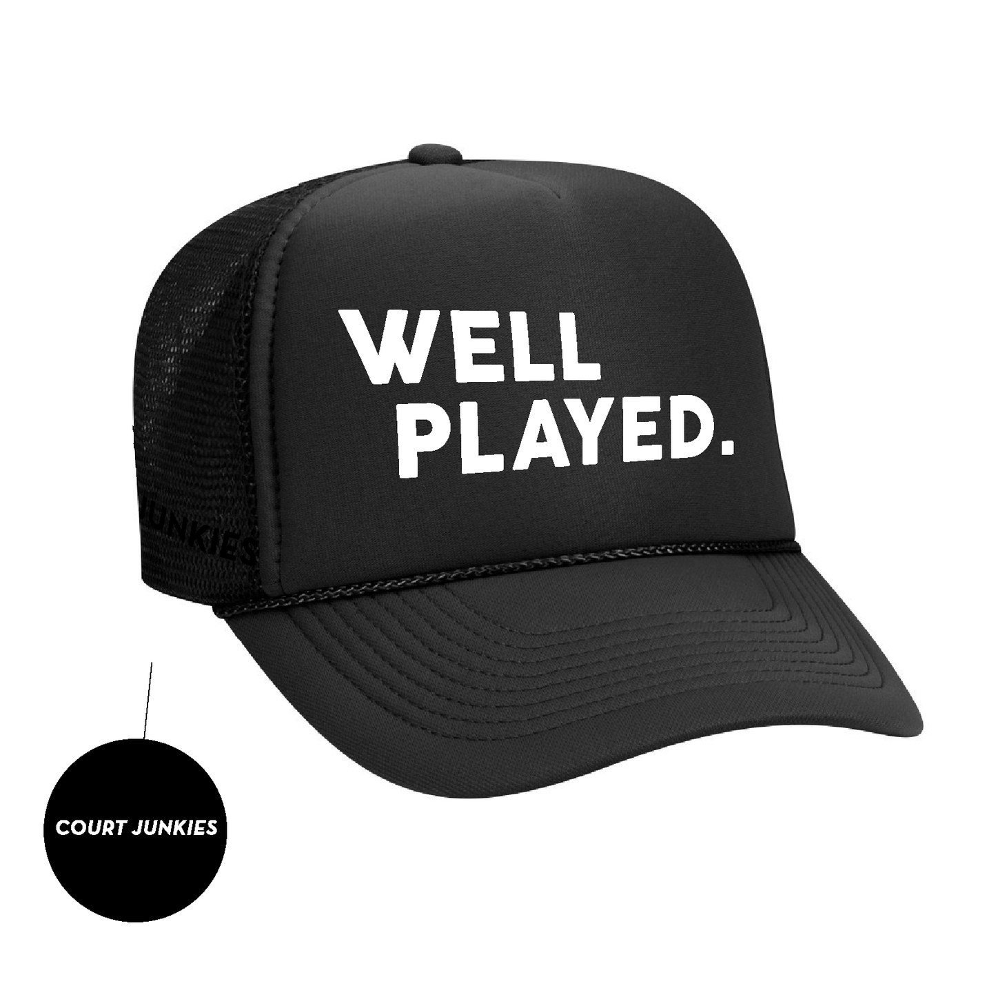 COURT JUNKIES® WELL PLAYED. TRUCKER HAT BLK