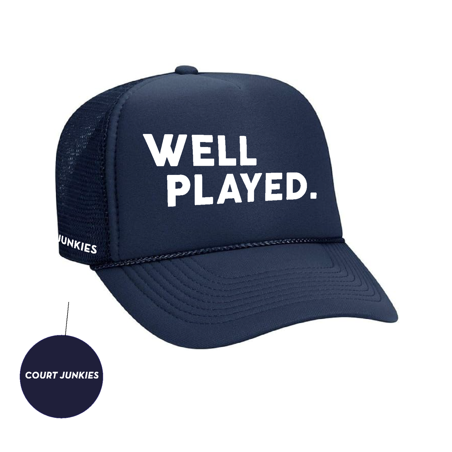 COURT JUNKIES® WELL PLAYED. TRUCKER HAT NAVY