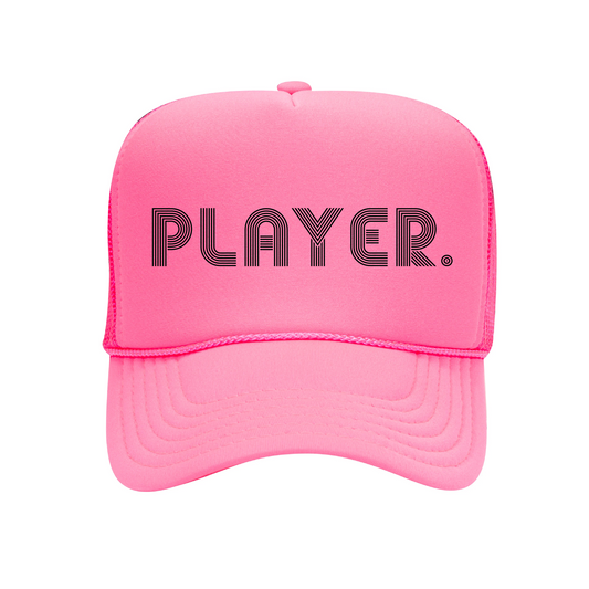 PLAYER. NEON PINK TRUCKER HAT