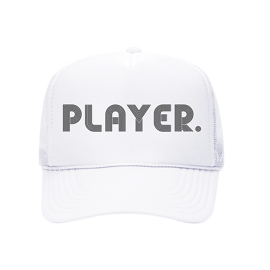 PLAYER. WHITE TRUCKER HAT