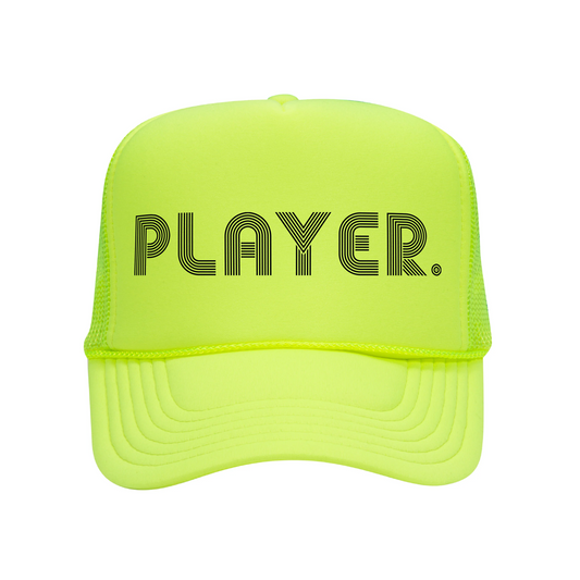 PLAYER. NEON TENNIS BALL, TRUCKER HAT